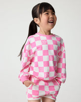 Cheery Checks Pink Drop Shoulder Crewneck
