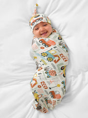 Mini Builders Swaddle & Hat Set