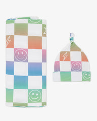 Ombre Cheery Checks Swaddle & Hat Set