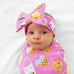 Pink Cookies & Milk Swaddle & Luxe Bow Headband Set
