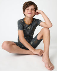 Peace & Love Ribbed Two-Piece Short Sleeve & Shorts Pajama Set