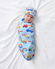 Rainbow Trucks Swaddle & Beanie Set