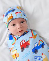 Rainbow Trucks Swaddle & Beanie Set