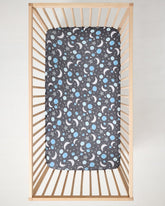 Blue To the Moon & Back Fitted Crib Sheet