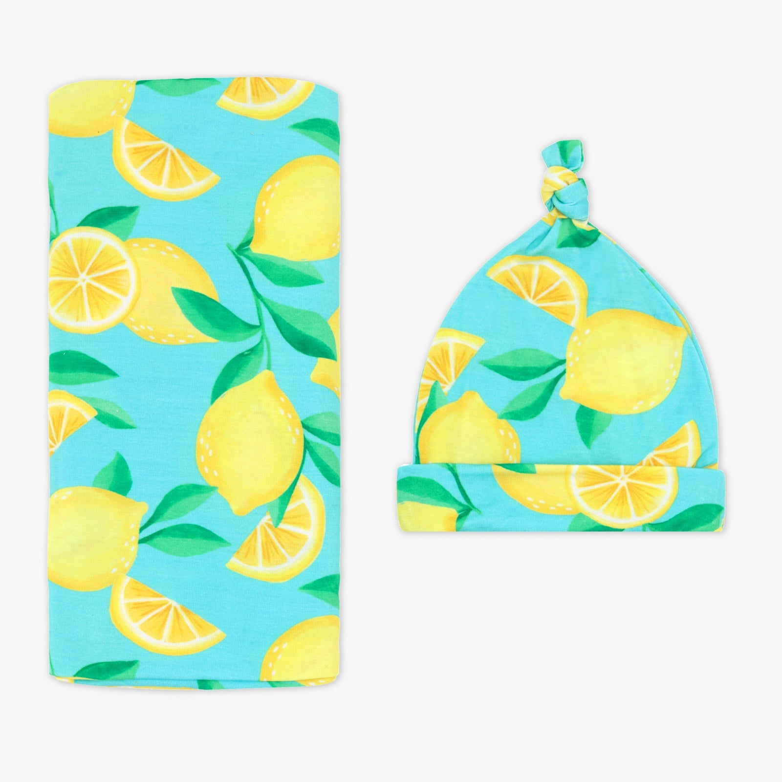 Blue Sunny Citrus Swaddle & Hat Set