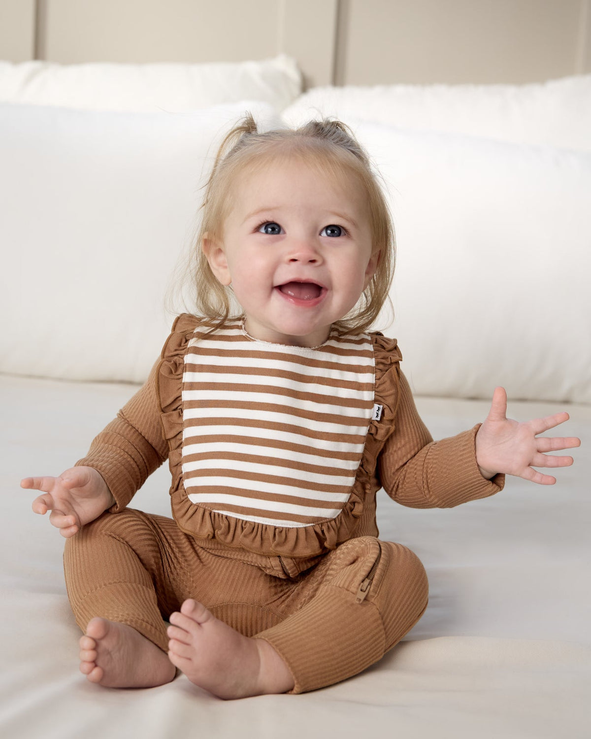 Chestnut Brown Stripe Ruffle Bib