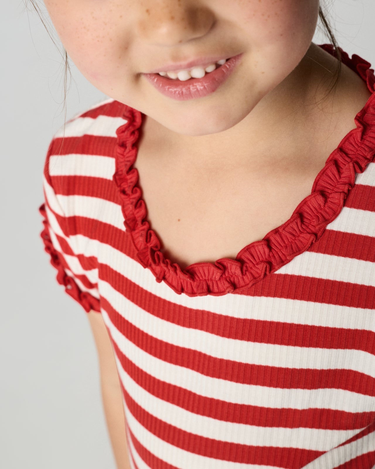 Red Ember Stripe Ribbed Ruffle Tee