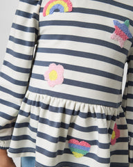 Hazy Blue Stripe Puff Sleeve Peplum Tee