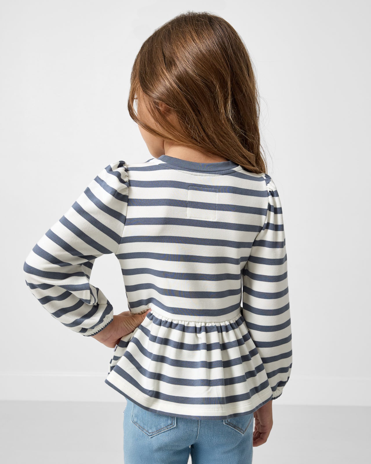 Hazy Blue Stripe Puff Sleeve Peplum Tee