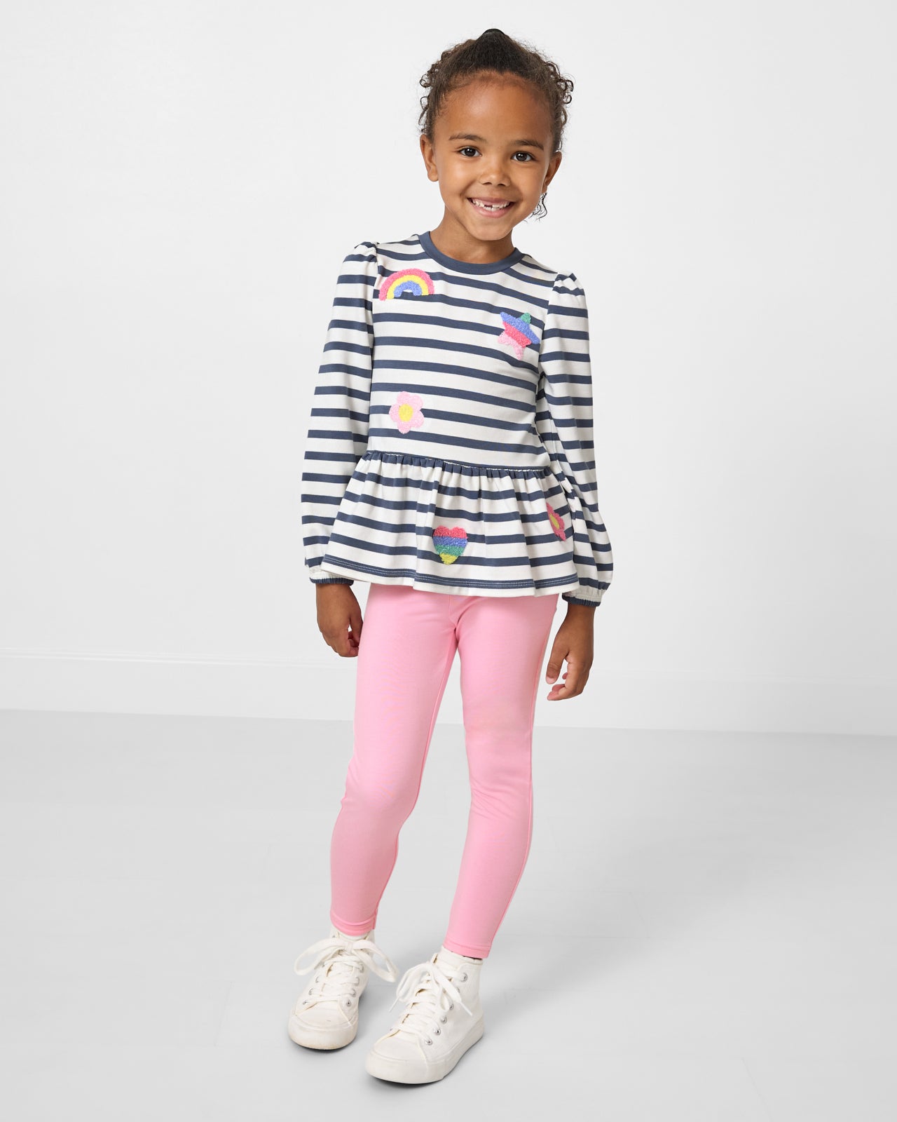 Hazy Blue Stripe Puff Sleeve Peplum Tee
