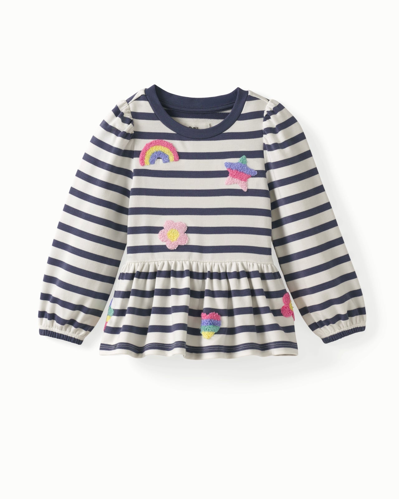 Hazy Blue Stripe Puff Sleeve Peplum Tee