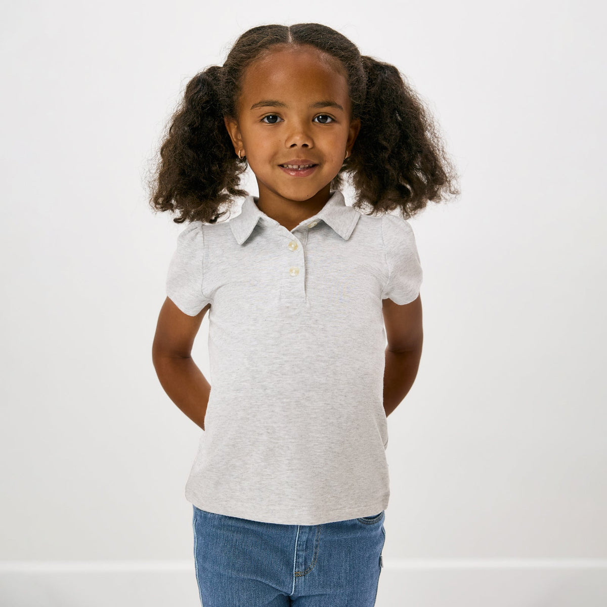Light Heather Gray Puff Sleeve Polo