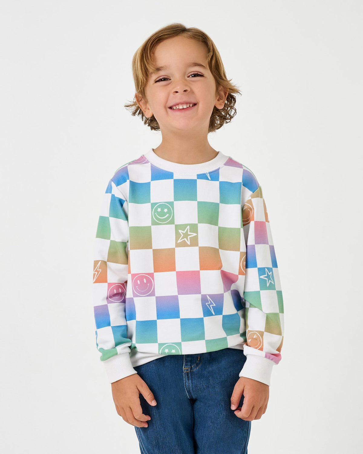 Ombre Cheery Checks Crewneck Sweatshirt