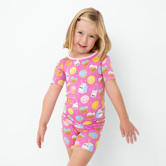 Pink Cookies & Milk Two-Piece Short Sleeve & Shorts Pajama Set