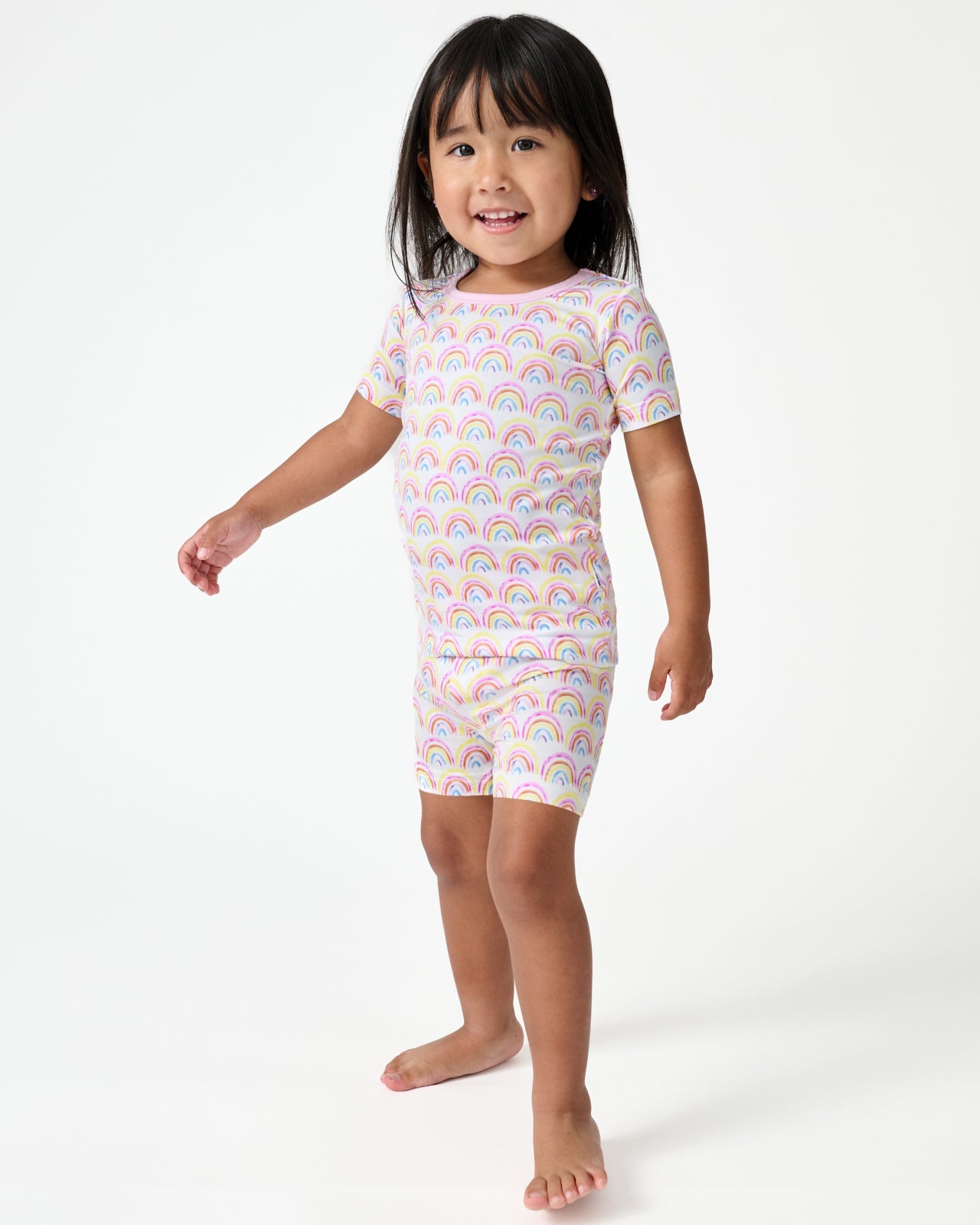 Pastel Rainbows Two-Piece Short Sleeve & Shorts Pajama Set