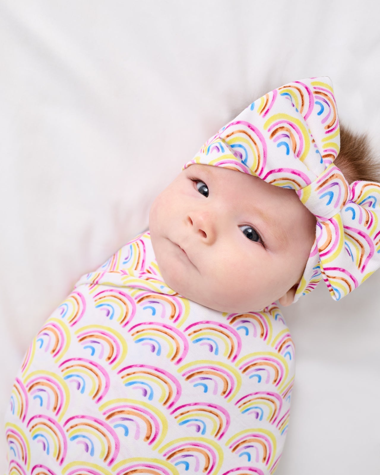 Pastel Rainbows Swaddle & Luxe Bow Headband Set
