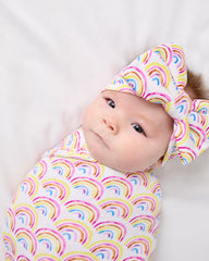 Pastel Rainbows Swaddle & Luxe Bow Headband Set
