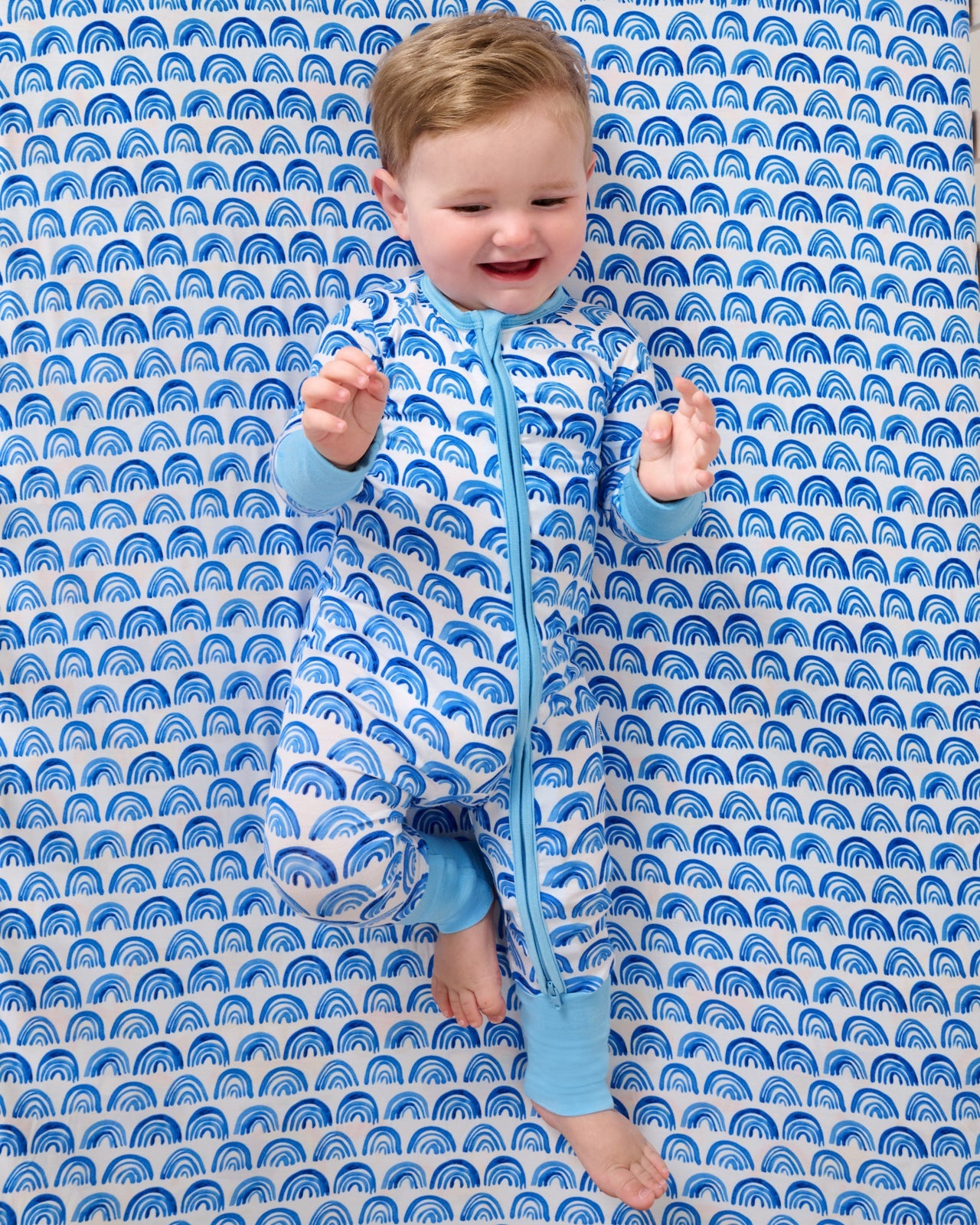 Blue Rainbows Fitted Crib Sheet