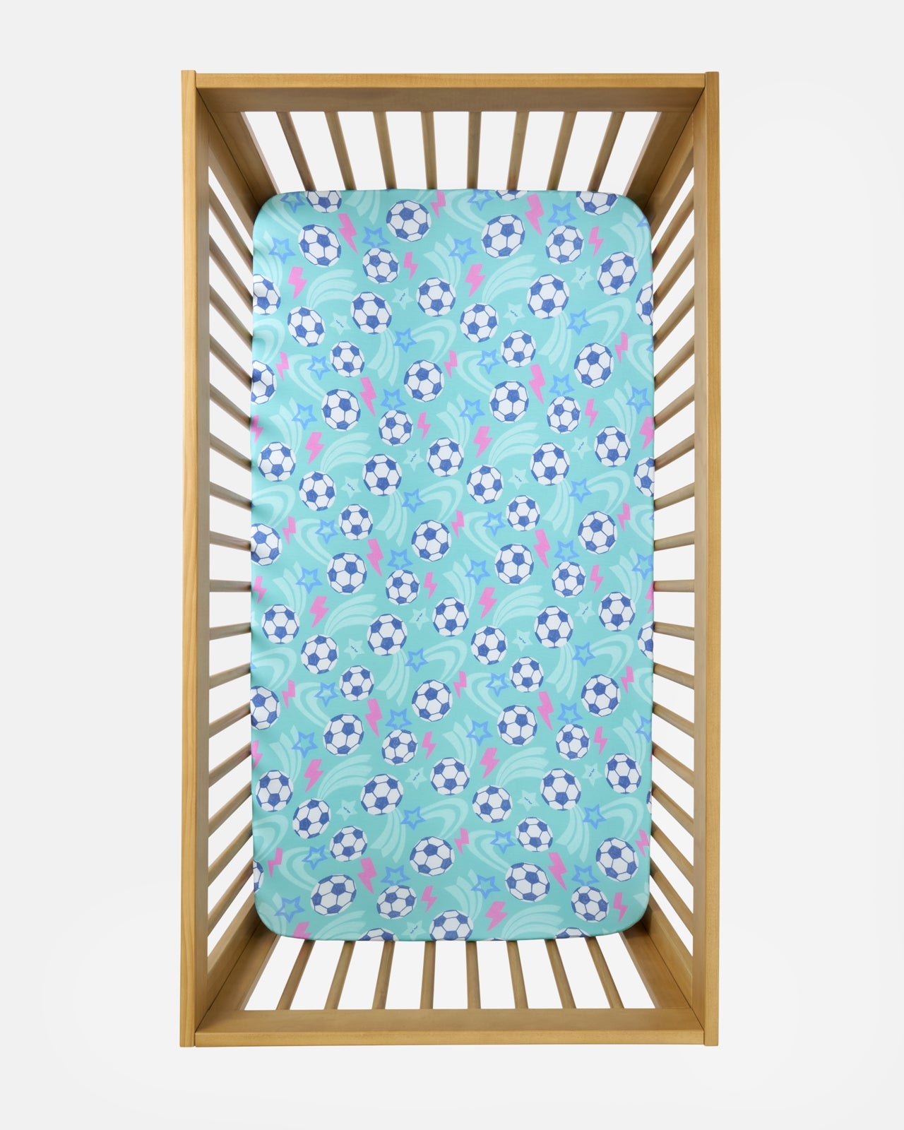 Aqua Soccer Stars Fitted Crib Sheet