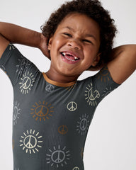 Peace & Love Ribbed Two-Piece Short Sleeve & Shorts Pajama Set