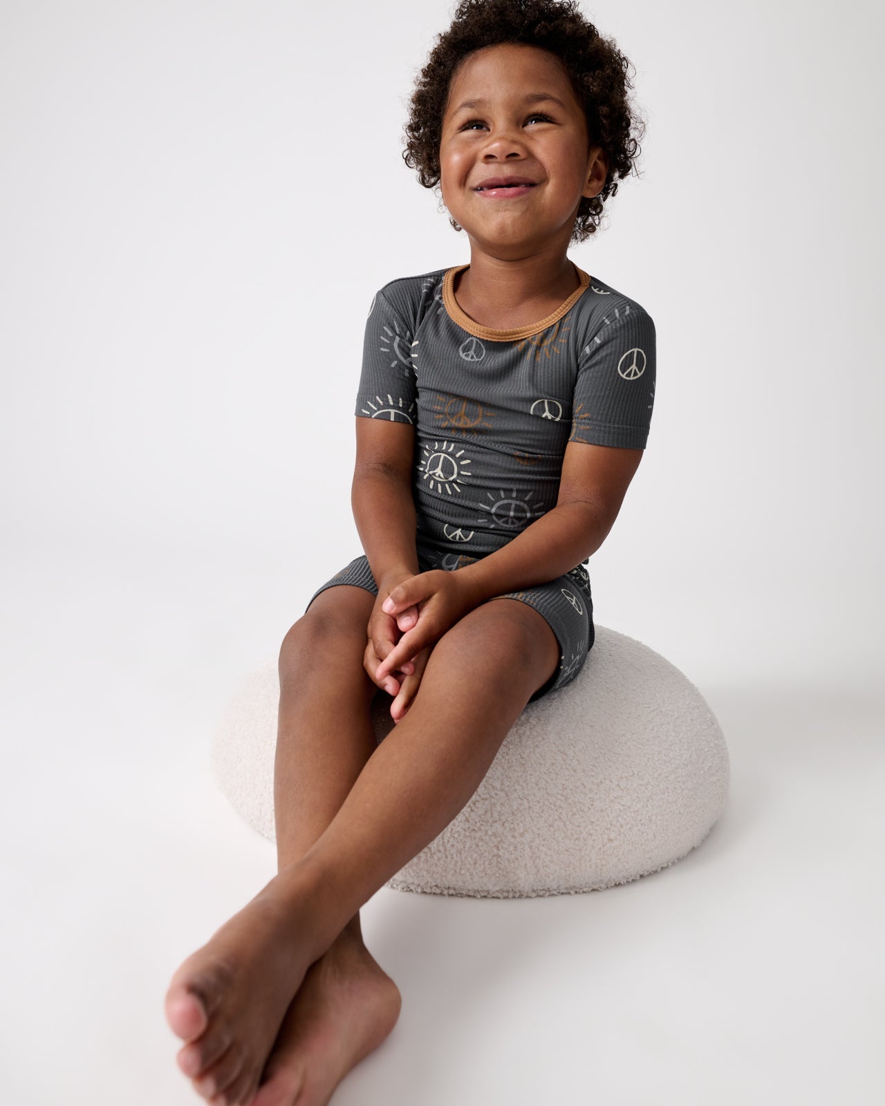 Peace & Love Ribbed Two-Piece Short Sleeve & Shorts Pajama Set