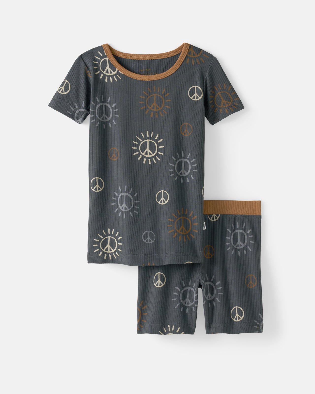 Peace & Love Ribbed Two-Piece Short Sleeve & Shorts Pajama Set