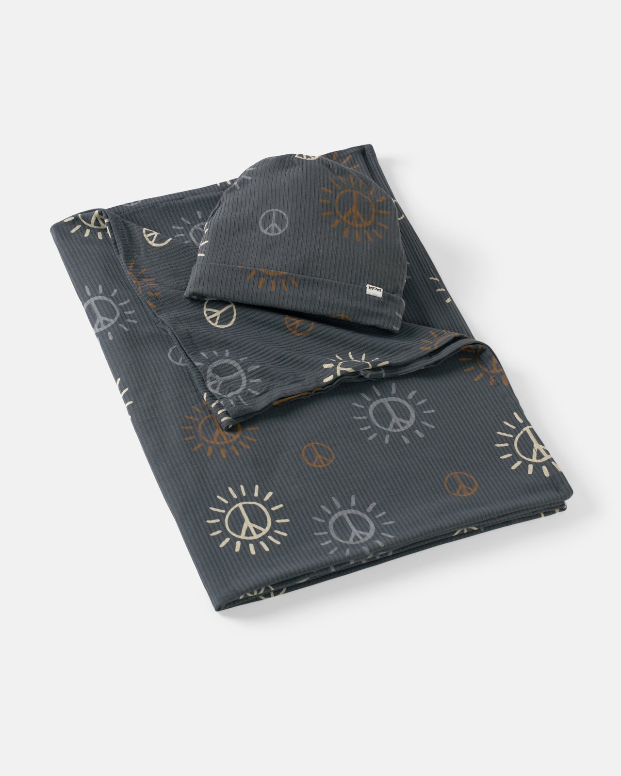 Peace & Love Ribbed Swaddle & Beanie Set