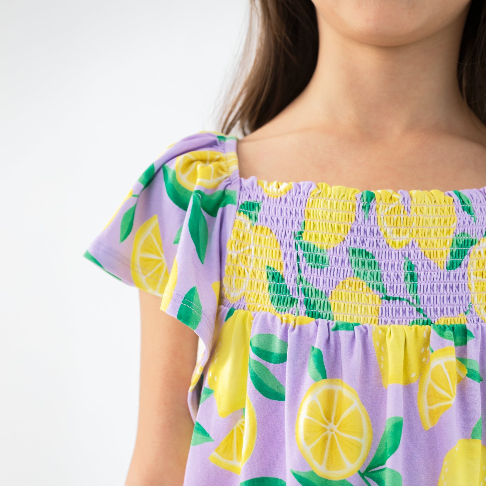 Lavender Sunny Citrus Smocked Flutter Top