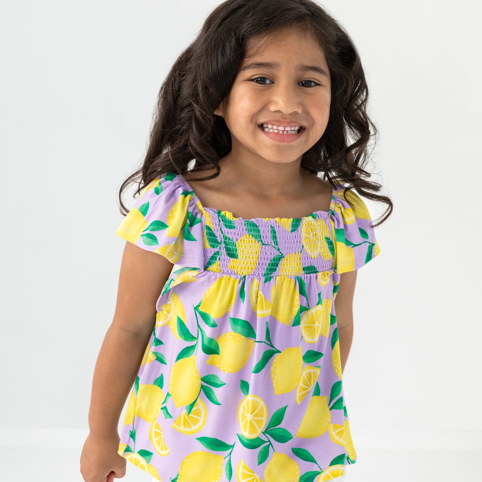 Lavender Sunny Citrus Smocked Flutter Top