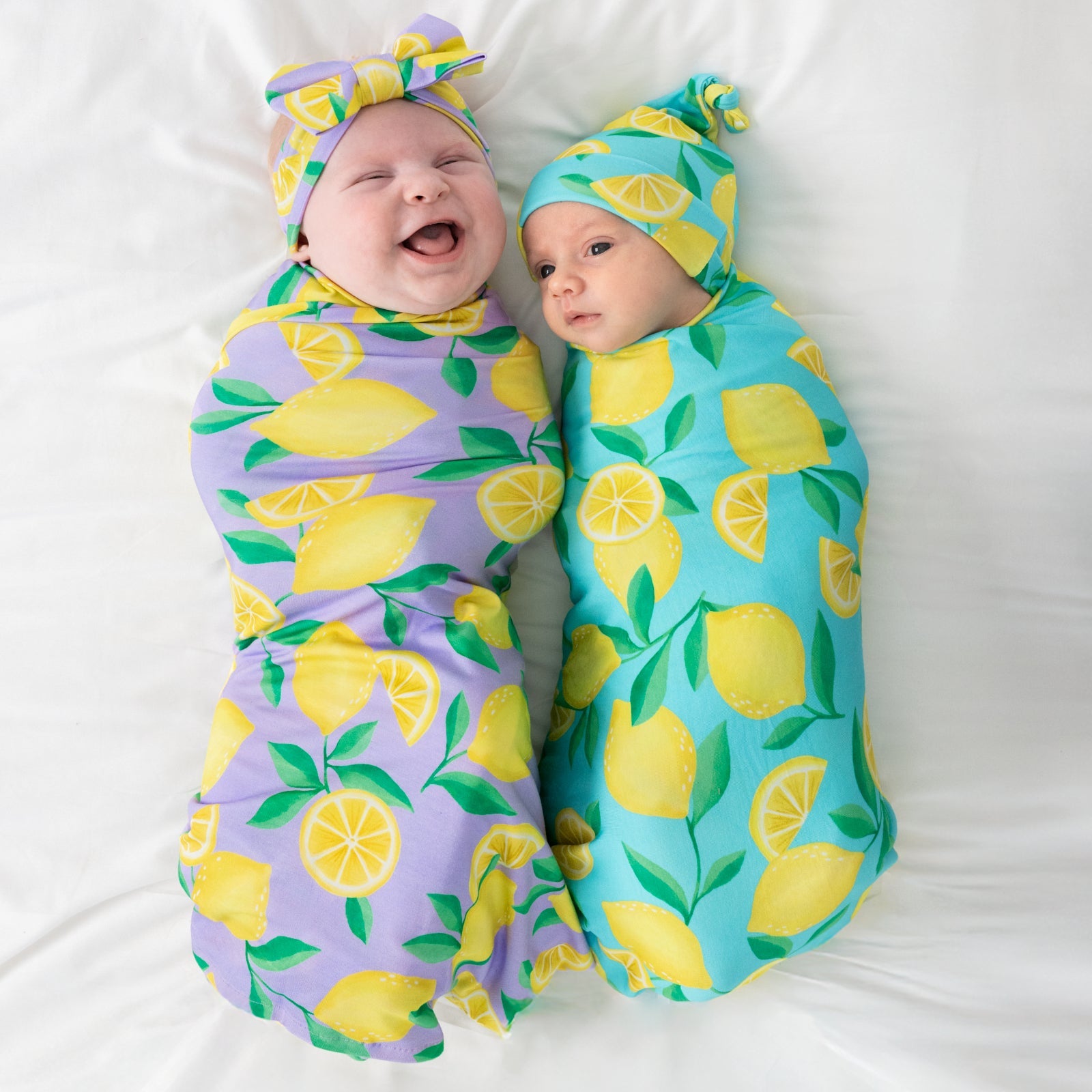 Blue Sunny Citrus Swaddle & Hat Set