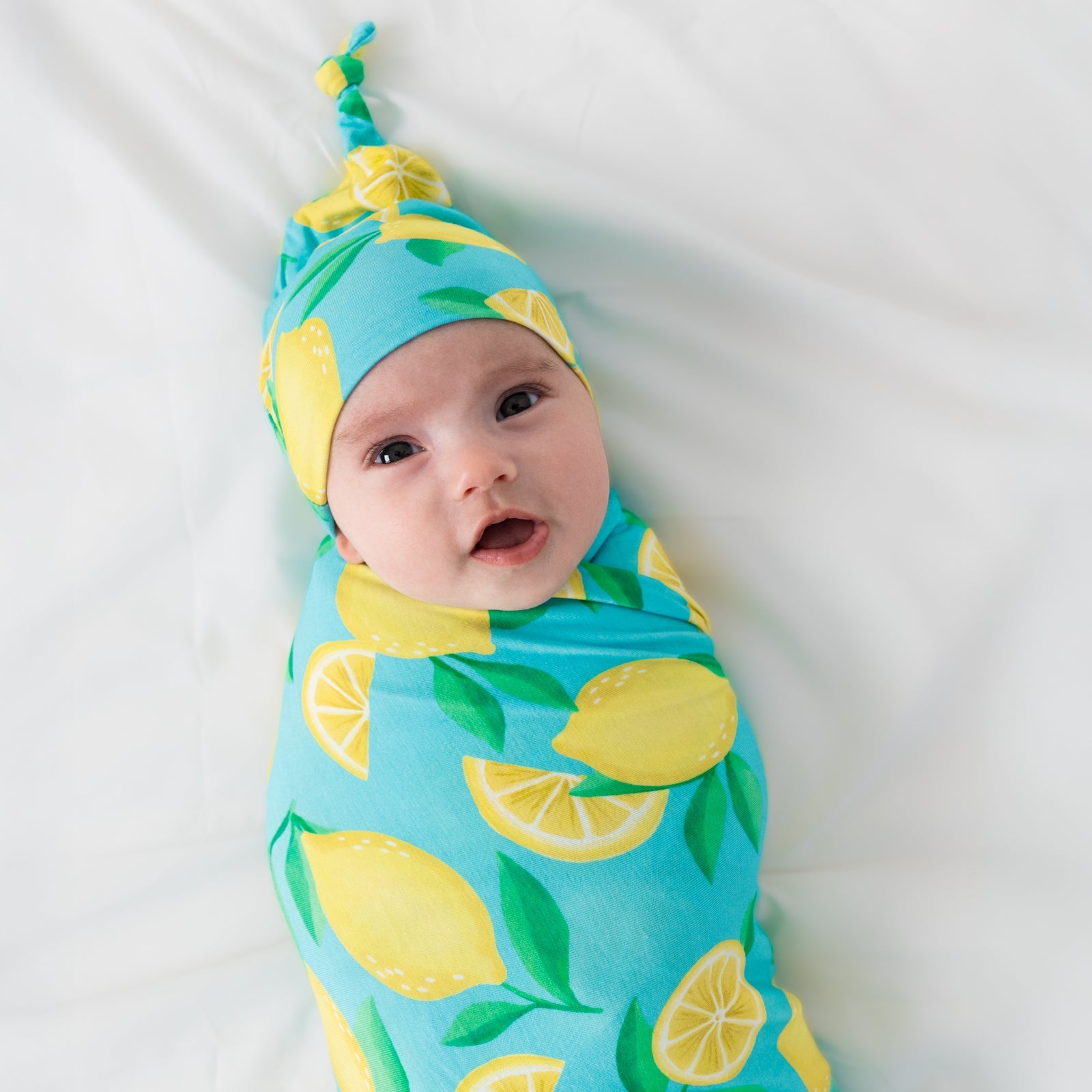 Blue Sunny Citrus Swaddle & Hat Set