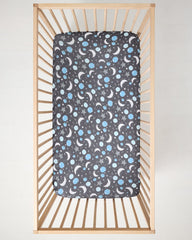 Blue To the Moon & Back Fitted Crib Sheet