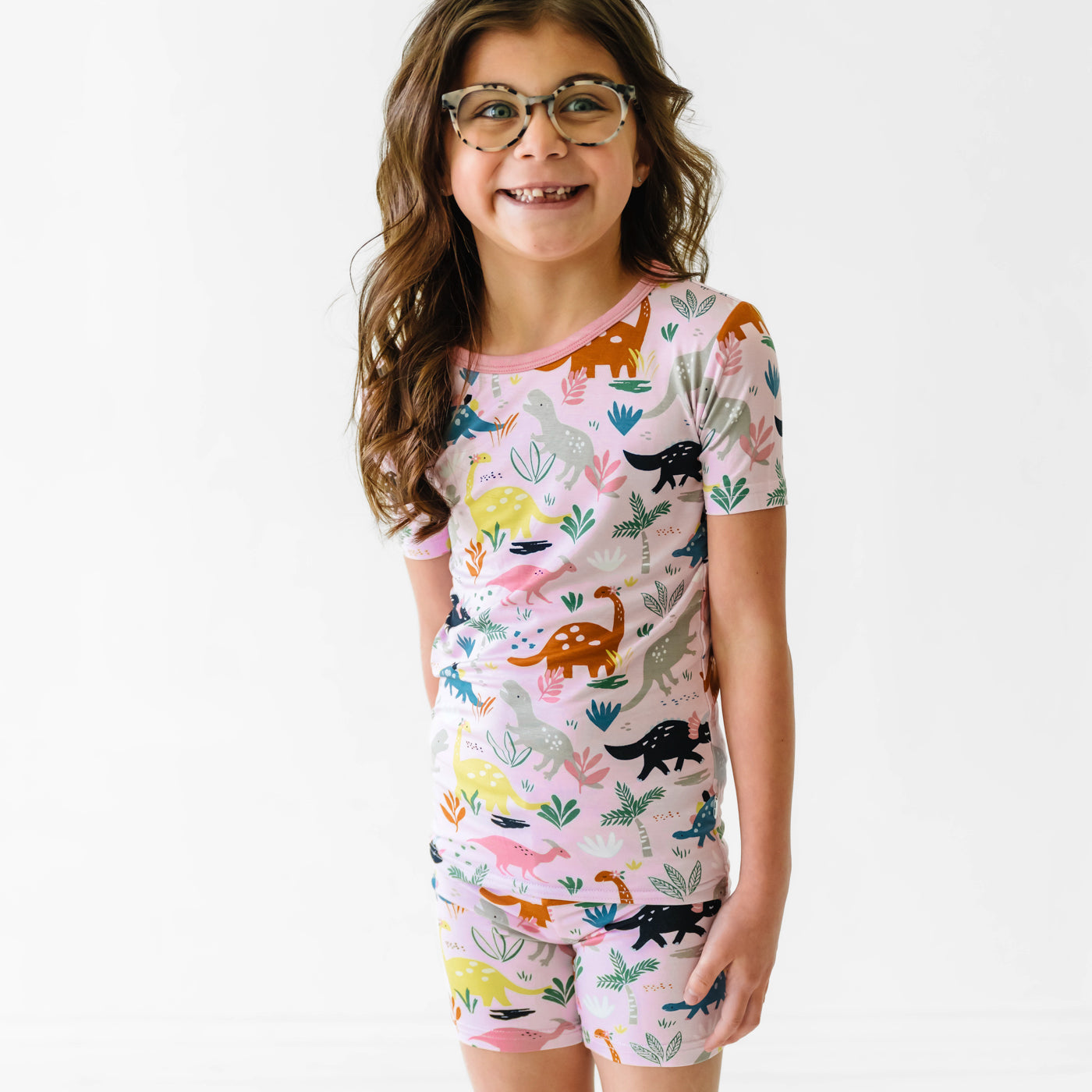 Pink Jurassic Jungle Two-Piece Short Sleeve & Shorts Pajama Set